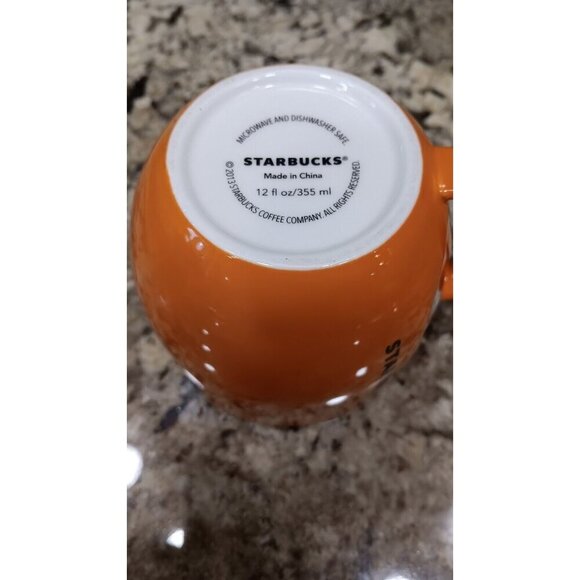 Rare 2013 Starbucks Mug Orange White With Flowers 12oz Coffee Cup Vintage - Picture 7 of 9
